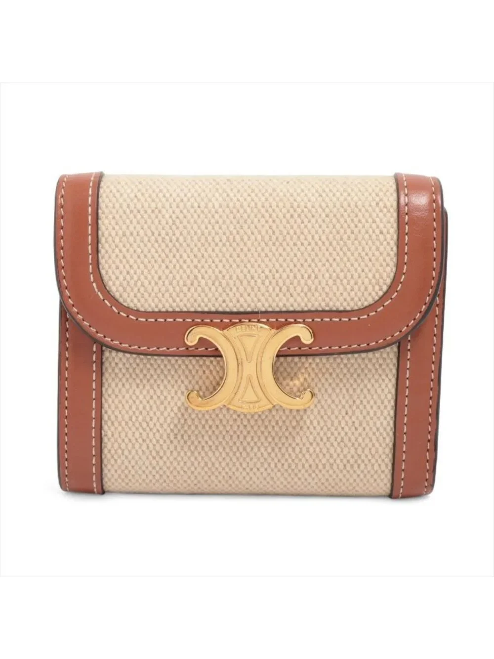 Celine Triomphe Small Flap Wallet Leather Trifold Compact
